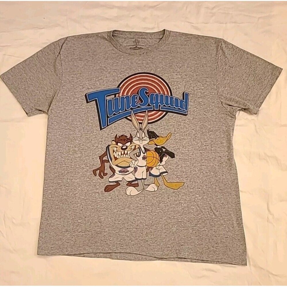 Space Jam Men’s Short Sleeve 100% Cotton Shirt Gray Tune Squad Graphic •XL Taz